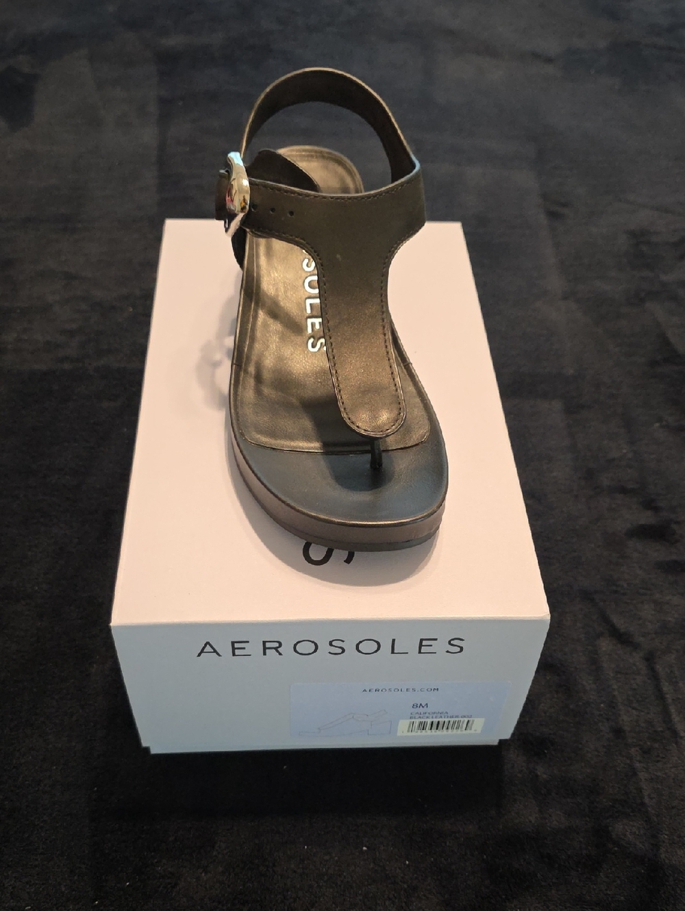 AEROSOLES Black T-Strap Wedge Sandals with Buckle